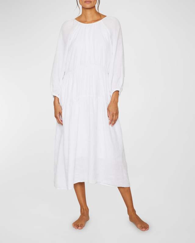 Karina Tiered Blouson-Sleeve Midi Dress